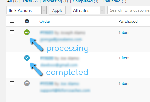 WooCommerce Order Status Completed Processing